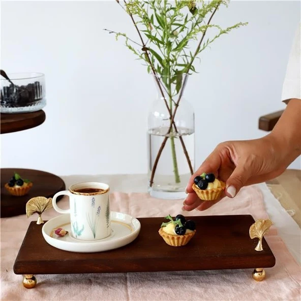 Akayev Ahşap 30x14 Cm Altın Ayaklı Ginkgo Sunum Tabağı - Resim 2