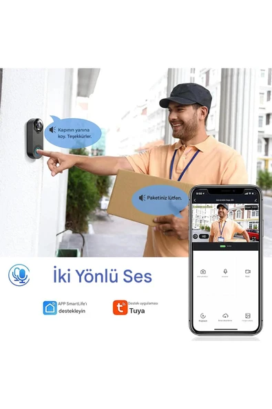 1080P HD Görüntülü WiFi Kablosuz Gece Görüş Su Geçirmeyen Akıllı Ev Kapı Zili - Resim 5