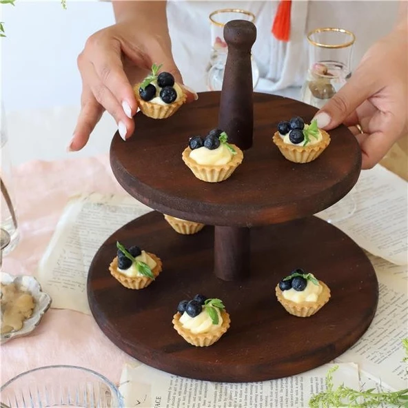 Akayev Ahşap İki Katlı Sunum Tabağı ürün görseli