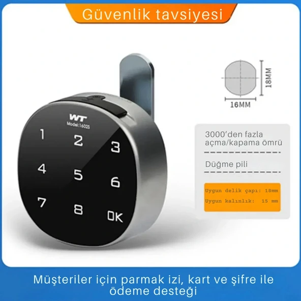 ShopyTech Akıllı Şifreli Dolap Çekmece Kilidi Dokunmatik Sayısal Tuş Takımı, Anahtarsız Elektronik Kam Kilit, Metal Ahşa - Resim 5