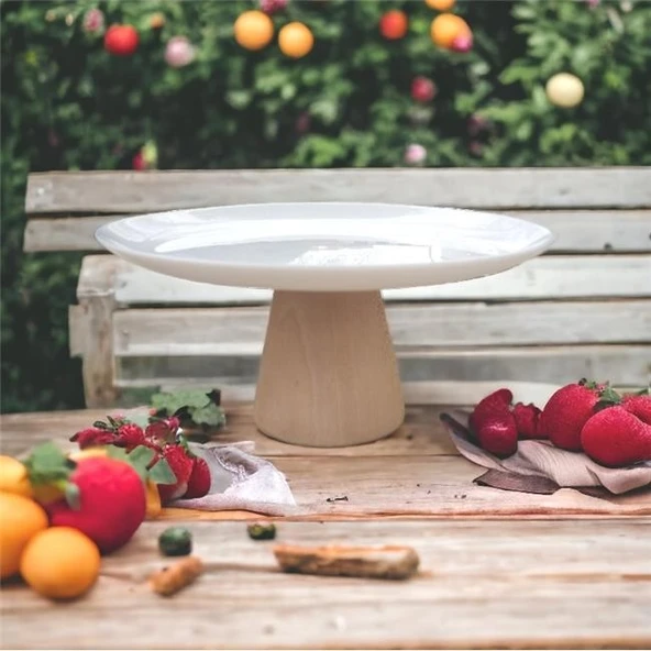 Akayev Ahşap Konik Ayaklı Beyaz 27 Cm Sunumluk - Resim 2