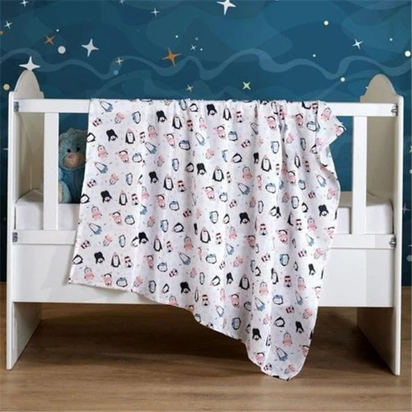 Vagonik Pembe Desenli Bebek Çok Amaçlı Büyük Boy Müslin Örtü & Battaniye 100x120 ürün görseli