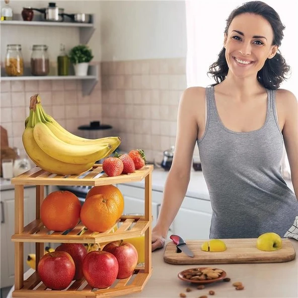 Akayev 3 Katlı Bambu Köşeli Raf Organizer - Resim 2