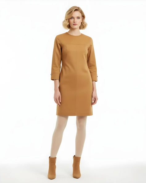 Kadın Denim Midi Elbise - Hardal ürün görseli