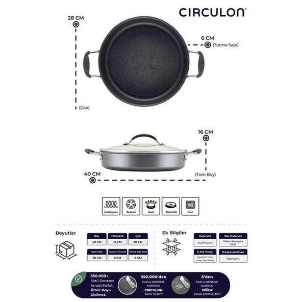 Circulon Cam Kapaklı Sığ Tencere 28 CM - Resim 4