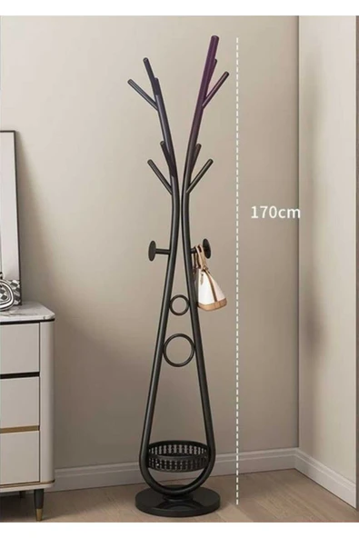 TRENDESK Siyah Elbise Askılığı Raflı Design Konfeksiyon Askısı Ayaklı Askılık 30*170 CM 7004-NRM ürün görseli 1