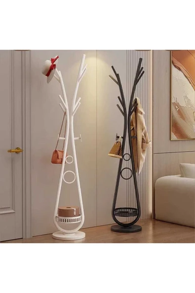 TRENDESK Beyaz Elbise Askılığı Raflı Design Konfeksiyon Askısı Ayaklı Askılık 30*170 CM 7005-NRM ürün görseli 1