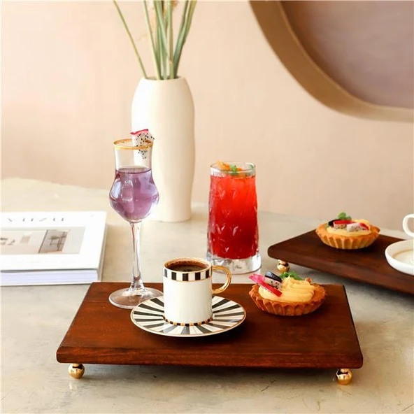 Akayev Ahşap 30x19 Cm Gold Altın Boncuk Ayaklı Sunum Tabağı ürün görseli