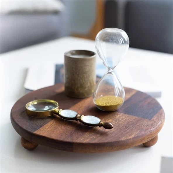 Akayev Ahşap 30 cm Ayaklı Sunum Tabağı - Pasta Tabağı - Doğal Sunumluk - Resim 3