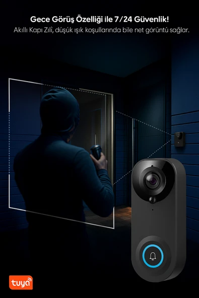 1080P HD Görüntülü WiFi Kablosuz Gece Görüş Su Geçirmeyen Akıllı Ev Kapı Zili - Resim 3