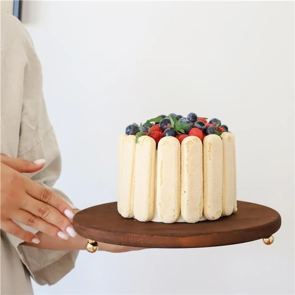 Akayev Ahşap 29 cm Altın Boncuk Ayaklı Sunum Tabağı - Resim 2