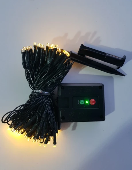 Solar 100 Ledli 12 Metre Gün Işığı Bahçe Aydınlatma Dekorasyon Güneş Enerjili Led Sarı Işık Yılbaşı - Resim 3