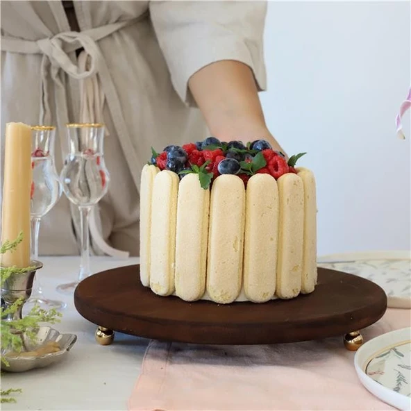 Akayev Ahşap 28 cm Altın Ayaklı Sunum Tabağı ürün görseli