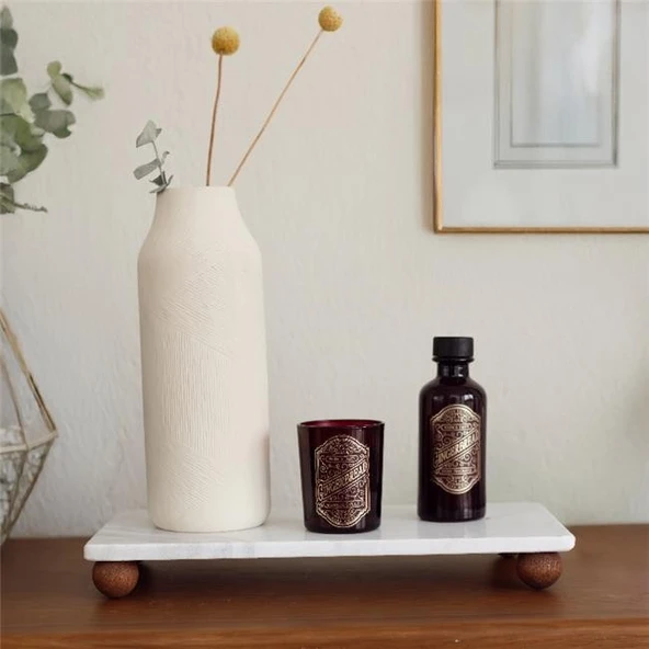 Akayev Mermer Beyaz 30x20 Cm Ahşap Boncuk Ayaklı Sunumluk - Resim 3