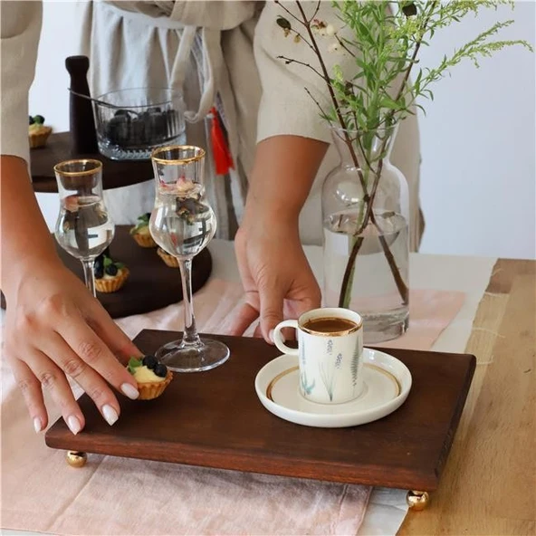 Akayev Ahşap 30x19 Cm Gold Altın Boncuk Ayaklı Sunum Tabağı - Resim 2