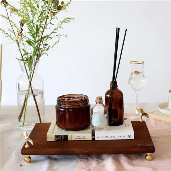 Akayev Ahşap 30x19 Cm Altın Ayaklı Ginkgo Sunum Tabağı ürün görseli