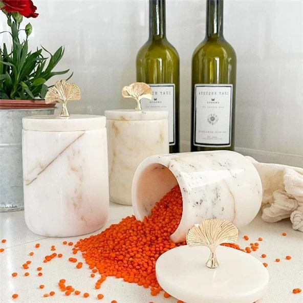 Akayev Mermer Beyaz Ginkgo 3'lü Baharatlık ürün görseli