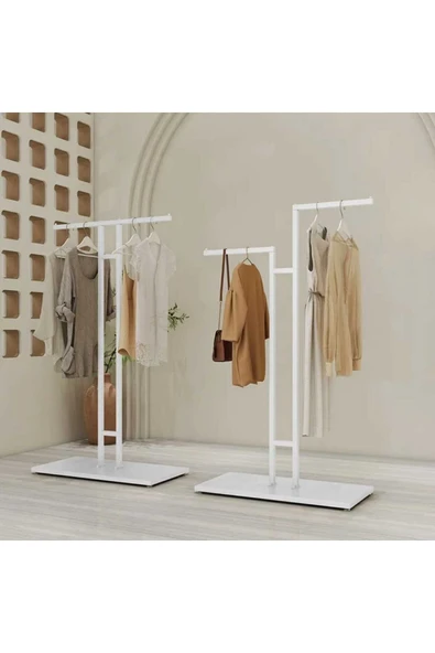 TRENDESK Metal Beyaz Ayaklı Zigzak Askılık Elbise Konfeksiyon Askısı 7009-NRM ürün görseli 1