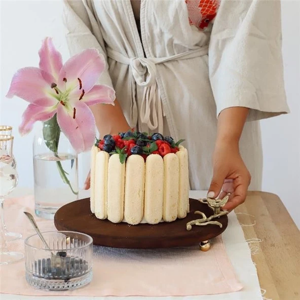 Akayev Ahşap 28 Cm Altın Boncuk Ayaklı Kelebek Sunum Tabağı - Resim 2