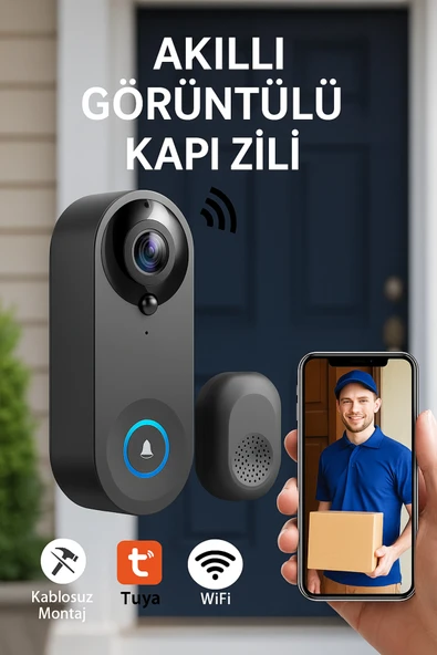 1080P HD Görüntülü WiFi Kablosuz Gece Görüş Su Geçirmeyen Akıllı Ev Kapı Zili ürün görseli 1