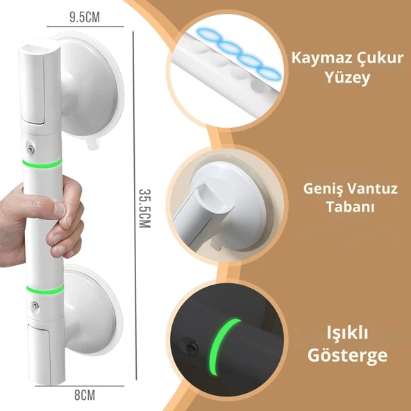 ShopyTech Vantuzlu Banyo Tutunma Barı Kaymaz Duş Tutma Kolu Emniyet El Rayı Yaşlı  Çocuk  Hamile  Engelliler İçin Hareke - Resim 5