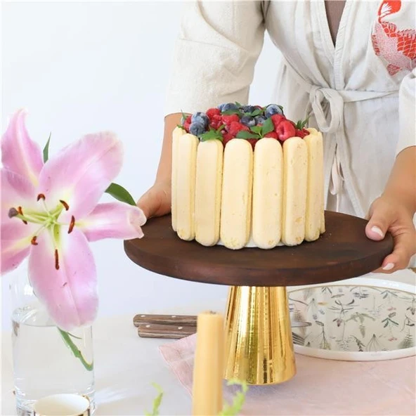 Akayev Ahşap 28 Cm Altın Konik Ayaklı Sunumluk ürün görseli