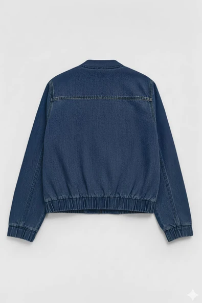 Kadın Lacivert Bomber Denim Ceket - Resim 2