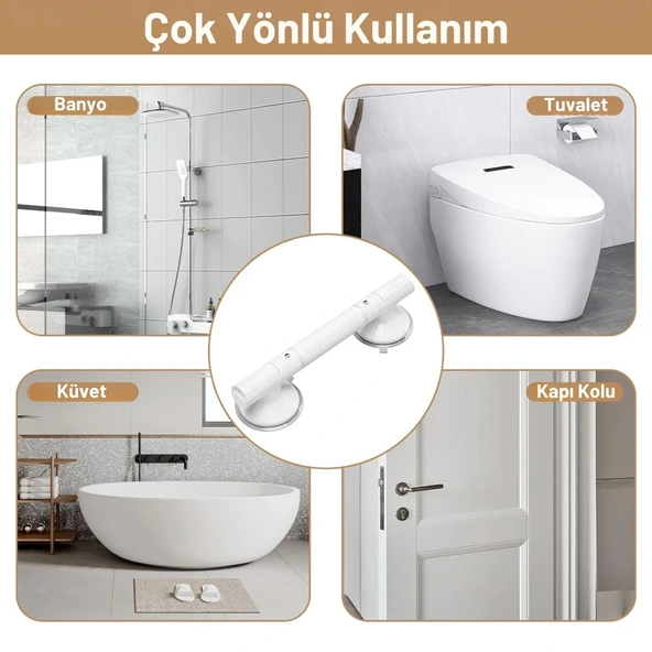ShopyTech Vantuzlu Banyo Tutunma Barı Kaymaz Duş Tutma Kolu Emniyet El Rayı Yaşlı  Çocuk  Hamile  Engelliler İçin Hareke - Resim 9