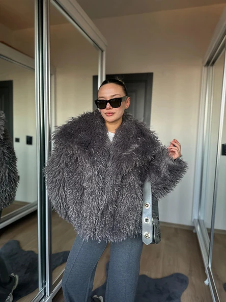 Kadın Kürk Mont Antrasit ürün görseli 1