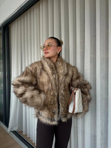 Kadın Kürk Mont Kahverengi - Resim 2