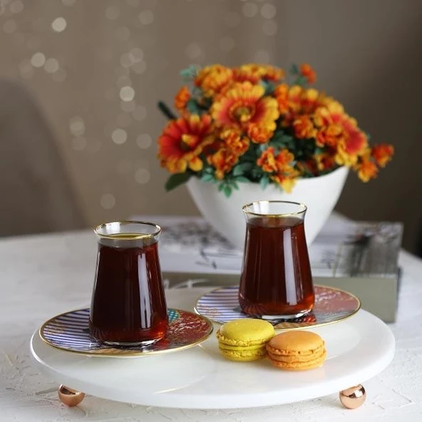 Akayev Mermer Beyaz 30 Cm Rose Gold Boncuk Ayaklı Yuvarlak Sunumluk - Resim 5