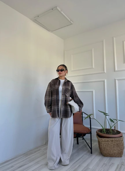 Kadın Oduncu Gömlek Mavi-Kahvrengi - Resim 4