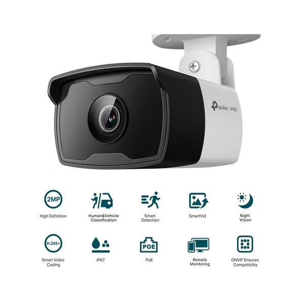 TP-LINK VIGI C320I V2.0 / 2MP / 4 MM LENS / 30FPS / İNSAN/ARAÇ ALGILAMA / DAHİLİ MİKROFON / POE / IR BULLET IP KAMERA - Resim 3