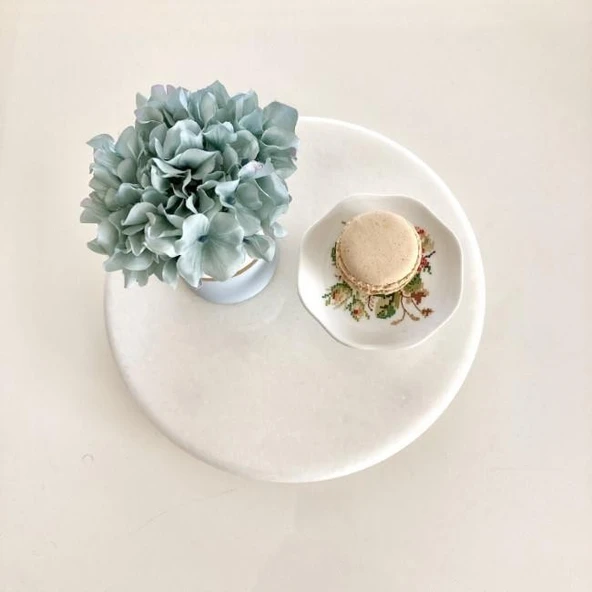 Akayev Mermer 28 Cm Beyaz Yuvarlak Sunum Tabağı - Resim 5