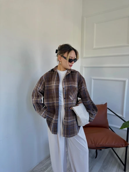 Kadın Oduncu Gömlek Mavi-Kahvrengi ürün görseli