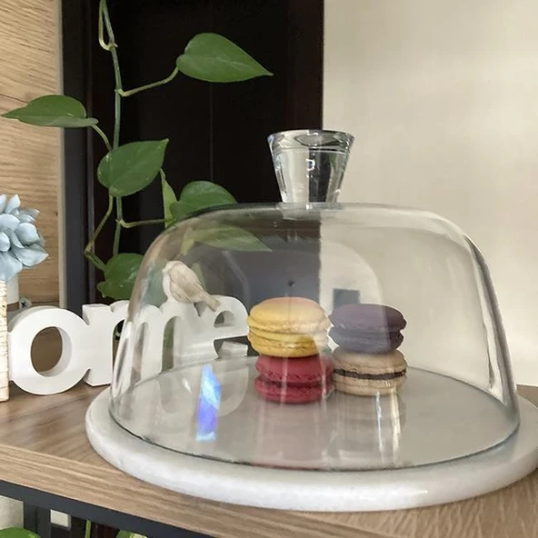 Akayev Mermer 25 Cm Beyaz Cam Fanus - Resim 4