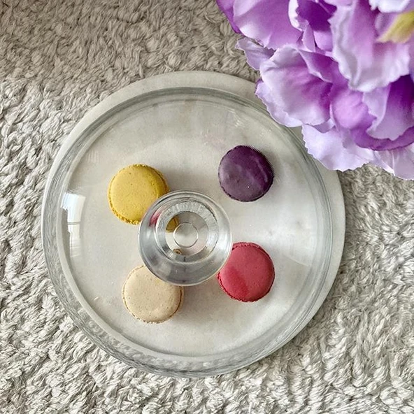 Akayev Mermer 25 Cm Beyaz Cam Fanus - Resim 3