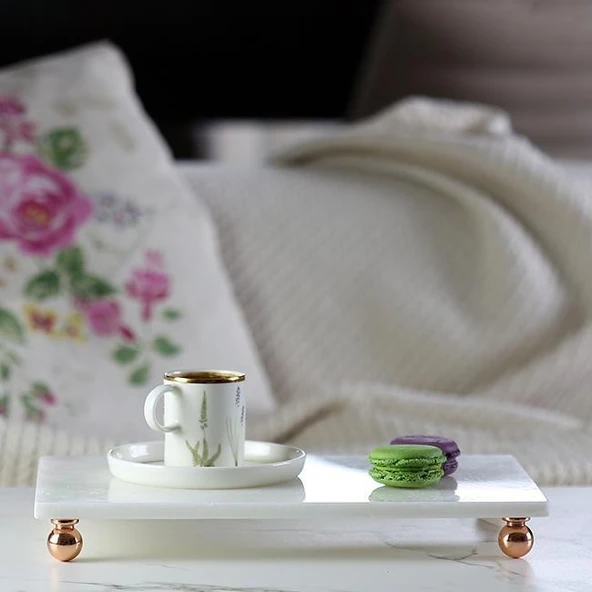 Akayev Mermer Beyaz 30x20 Cm Rose Gold Boncuk Ayak Sunumluk - Resim 2