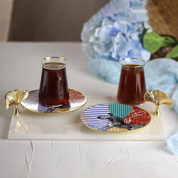 Akayev Mermer Beyaz 30x20 Cm Altın Ginkgo Sunum Tabağı ürün görseli