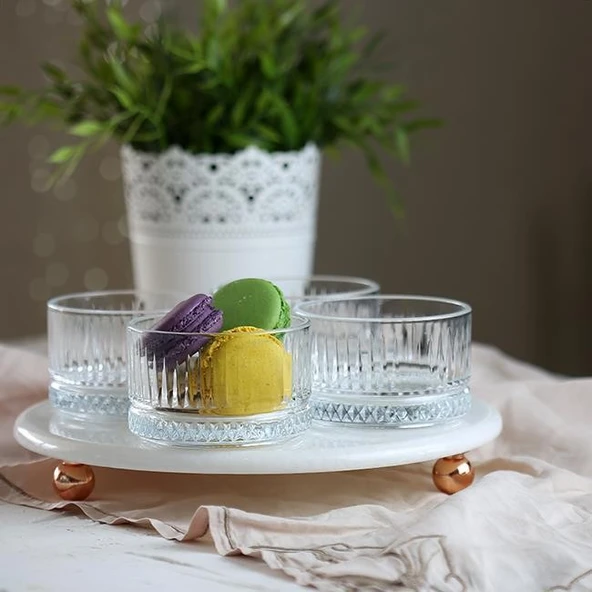 Akayev Mermer Beyaz 25 Cm Rose Gold Boncuk Ayak Elysia 4'lü Reçellik İkramlık ürün görseli