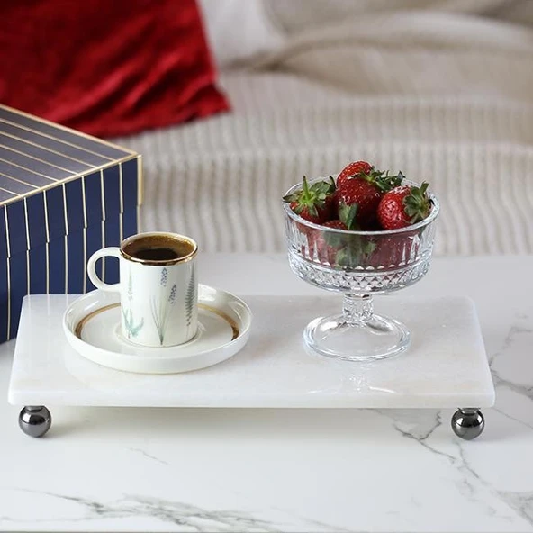 Akayev Mermer Beyaz 30x15 Cm Füme Boncuk Ayak Sunumluk ürün görseli