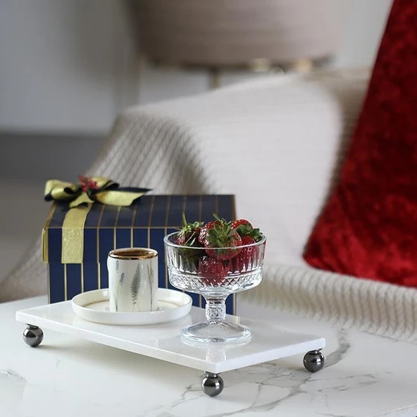 Akayev Mermer Beyaz 30x15 Cm Füme Boncuk Ayak Sunumluk - Resim 4