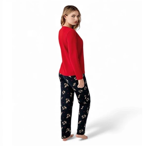 Arnetta %100 Pamuk Geyik Desen Bayan Pijama Takım - Resim 2
