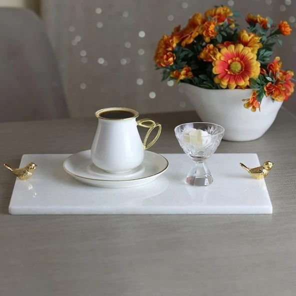 Akayev Mermer Beyaz 30x20 Cm Altın Kuş Sunum Tabağı ürün görseli