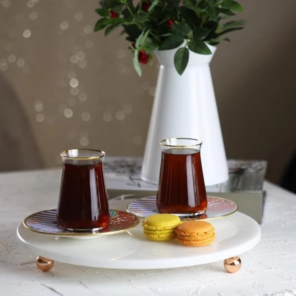 Akayev Mermer Beyaz 30 Cm Rose Gold Boncuk Ayaklı Yuvarlak Sunumluk - Resim 3