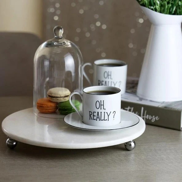 Akayev Mermer Beyaz 28 Cm Gümüş Boncuk Ayak Yuvarlak Sunumluk - Resim 2