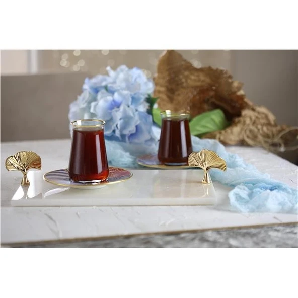 Akayev Mermer Beyaz 30x20 Cm Altın Ginkgo Sunum Tabağı - Resim 5