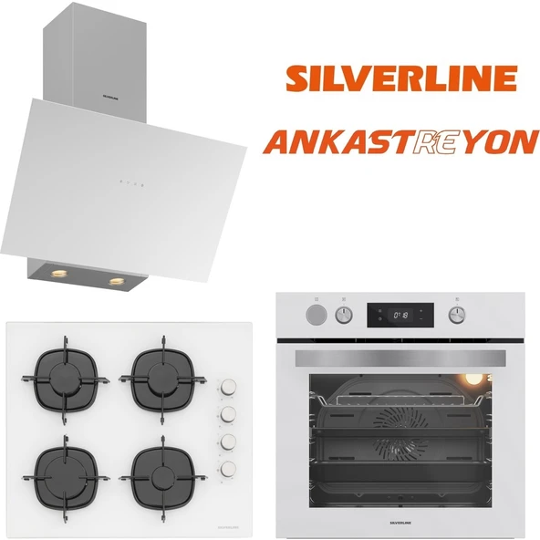 Silverline Beyaz Cam Ankastre Set BO65P4W01-CS5700E6W01-3481 Flam Beyaz (Buhar ve Airfryer Özellikli Fırın) ürün görseli 1