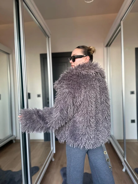 Kadın Kürk Mont Antrasit - Resim 2