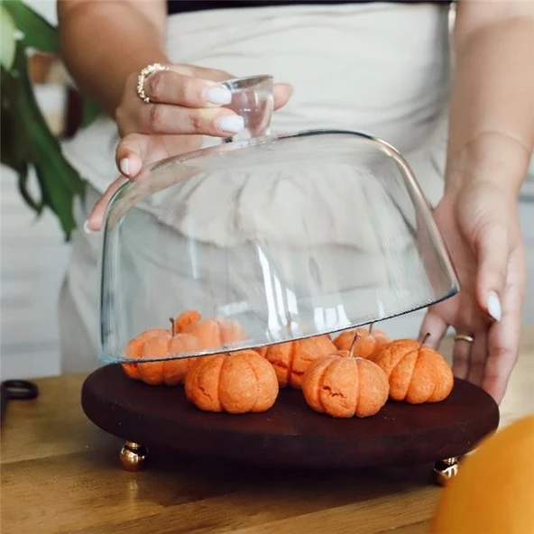 Akayev Ahşap 24 Cm Altın Boncuk Ayaklı Cam Fanus ürün görseli